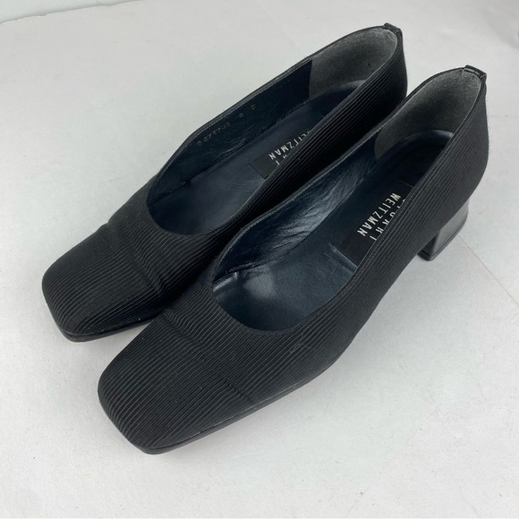 VTG Stuart Weitzman Womens 8B Black Block Patent Leather Heel Satin Pump Slip On - Picture 3 of 7